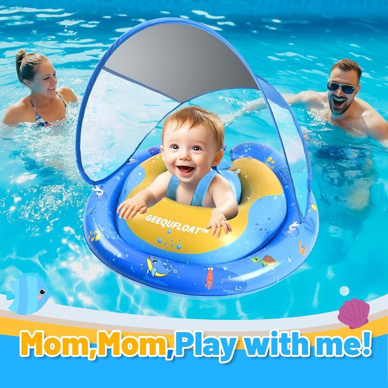 GEEQUFLOAT Extra Wide Toddler Pool Float,Anti-Rollover Design Infant Swim Float,Baby Floaties 6-12 Months,Baby Float with Canopy Removable UPF50+ Sun Protection,Adjustable Safety Seat,Toddler Floaties (Blue) - Image 4